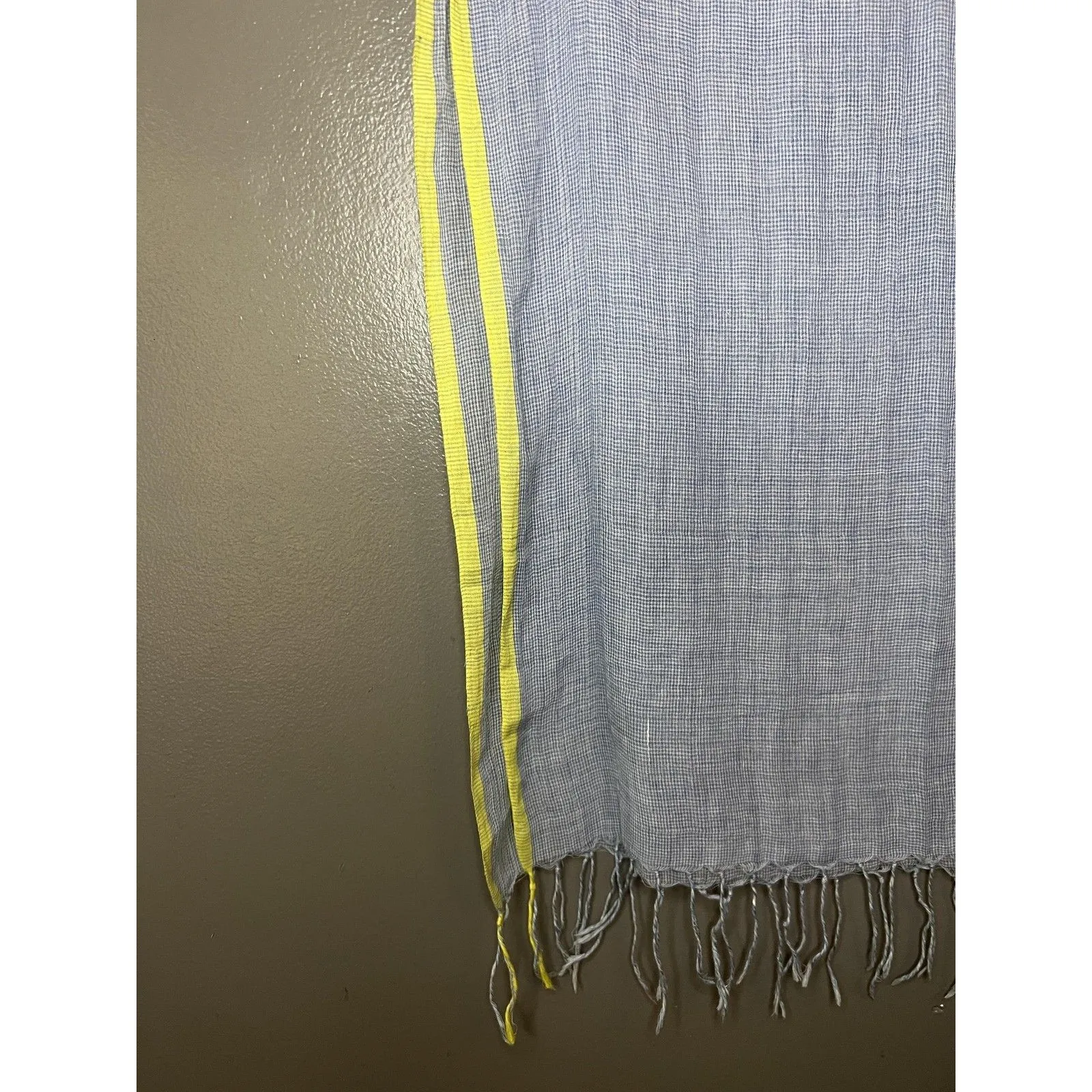 Gamut Scarf Womens One Size Lightweight Blue Gauze Fringe Wrap Aqua Yellow Trim - Image 8
