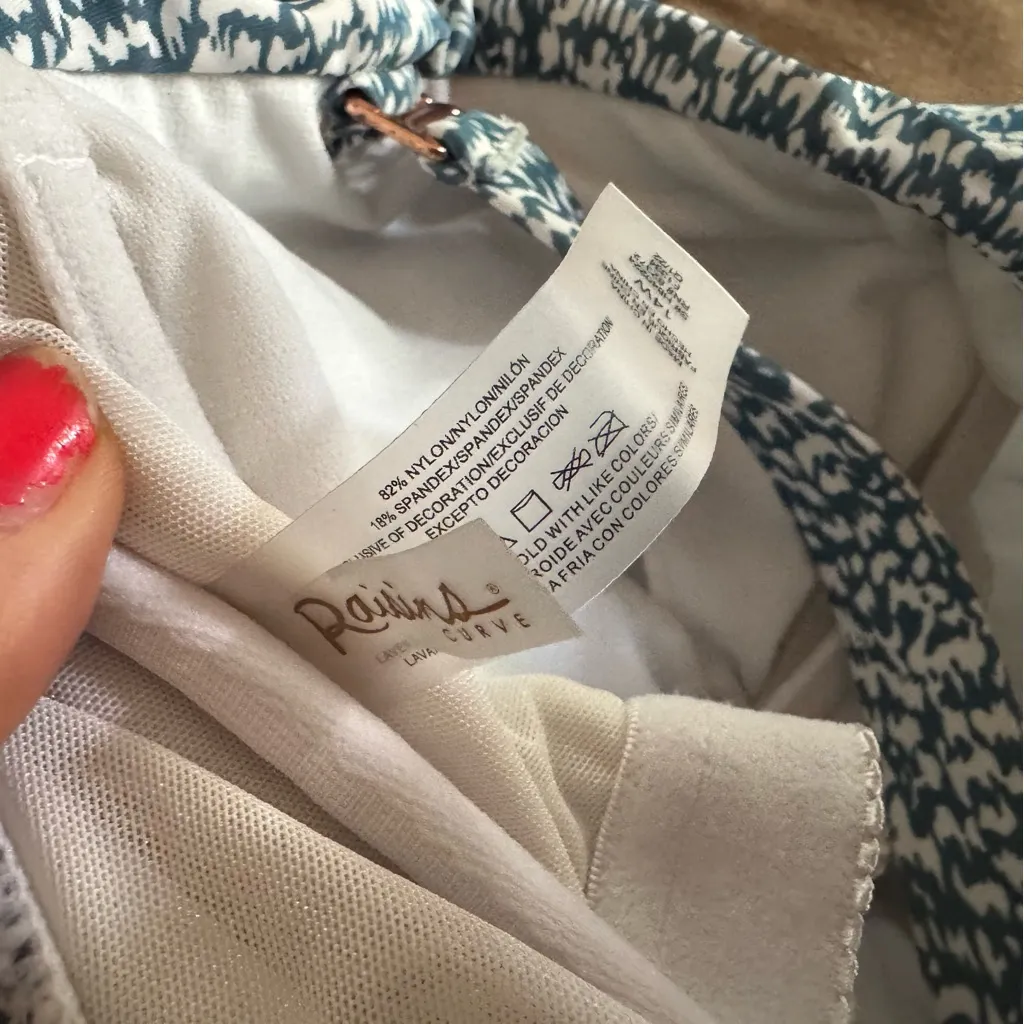 Raisins Curve Tankini Swim Top Women’s 14W Blue White Pattern Ruched Sides - Image 6