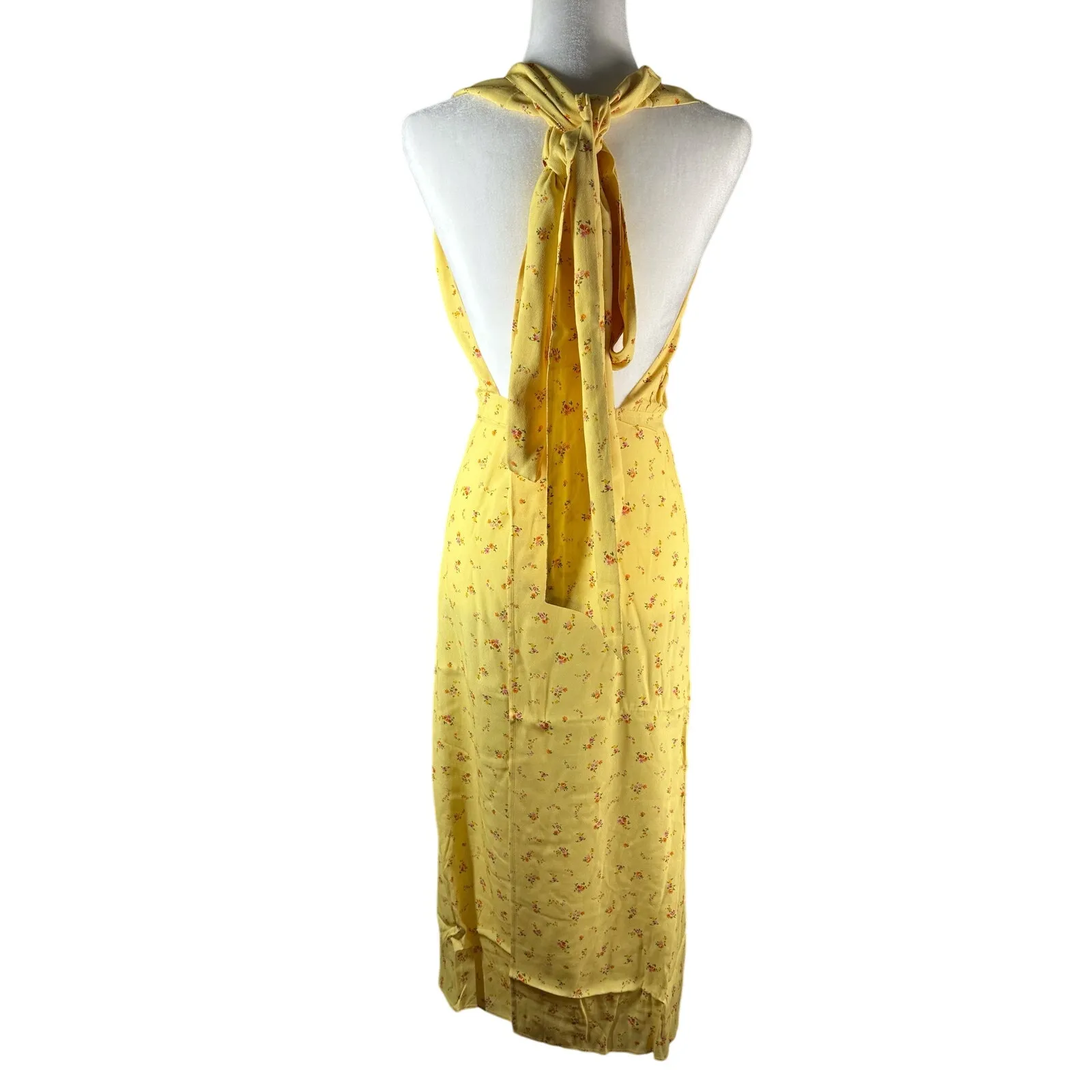 Rumored Sirena Yellow Floral Halter Midi Wrap Dress Windswept Small - Image 4