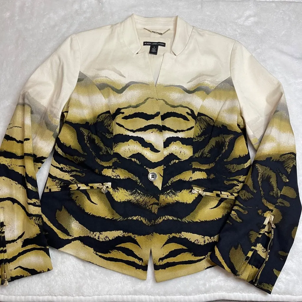 Chico's BLACK LABEL Ombre Animal Blazer‎ Jacket Size 1 (US 8) Gold Black Tiger - Image 4