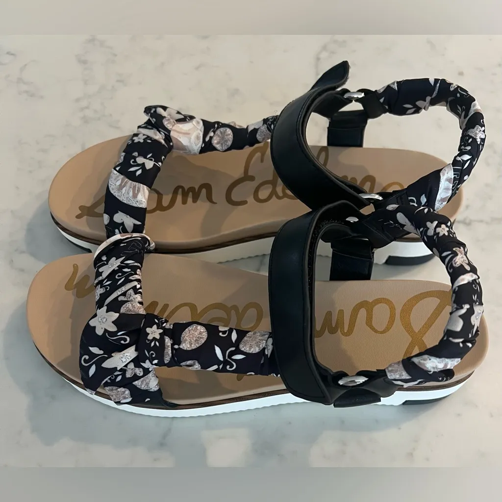 Anthopologie Sam Edelman Ashie Sandals New Fabric Leather Size 9.5 Black Motif - Image 3