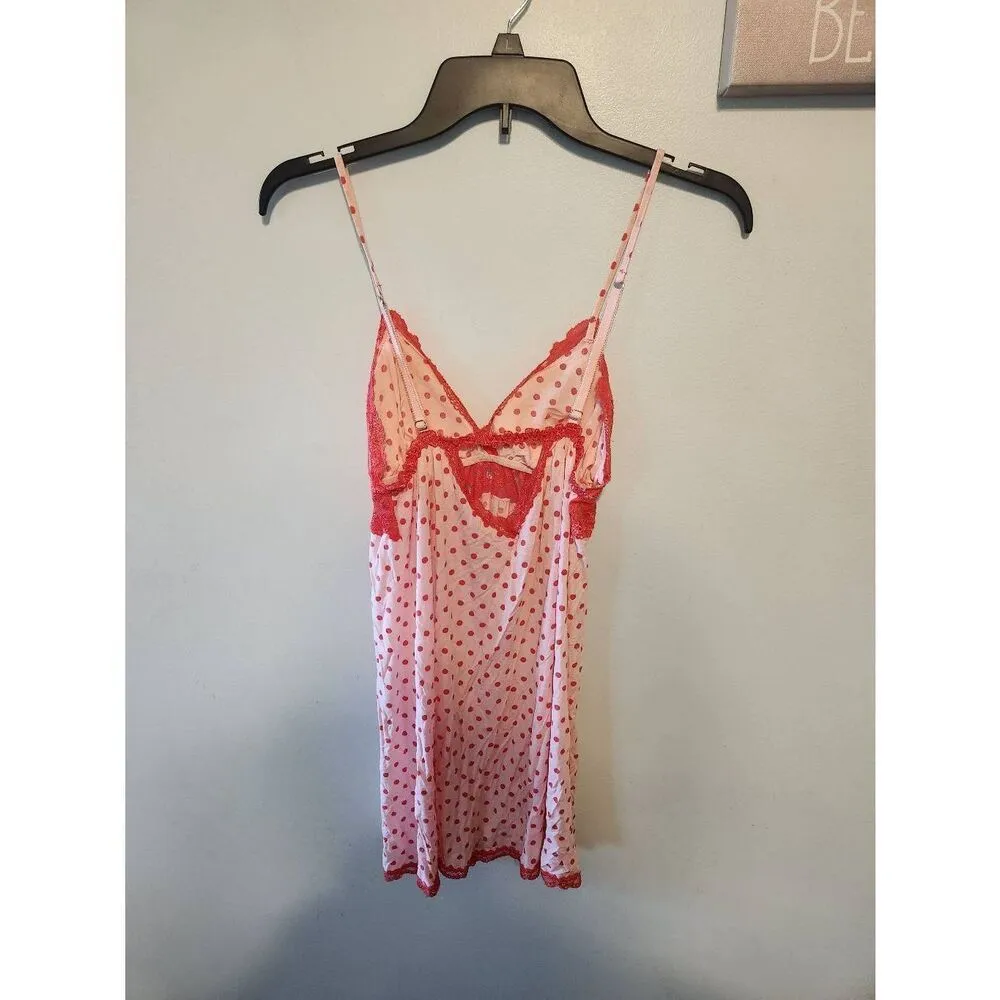 Victoria's Secret Size M Polka Dot Pink Red BabyDoll Chemise Slip Nightie - Image 2