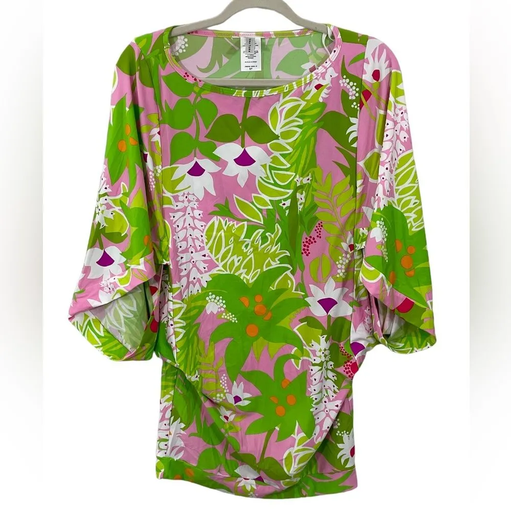 Trina‎ Turk La Palma Green Floral Print Tunic Swim Coverup Mini Dress Size Small - Image 3