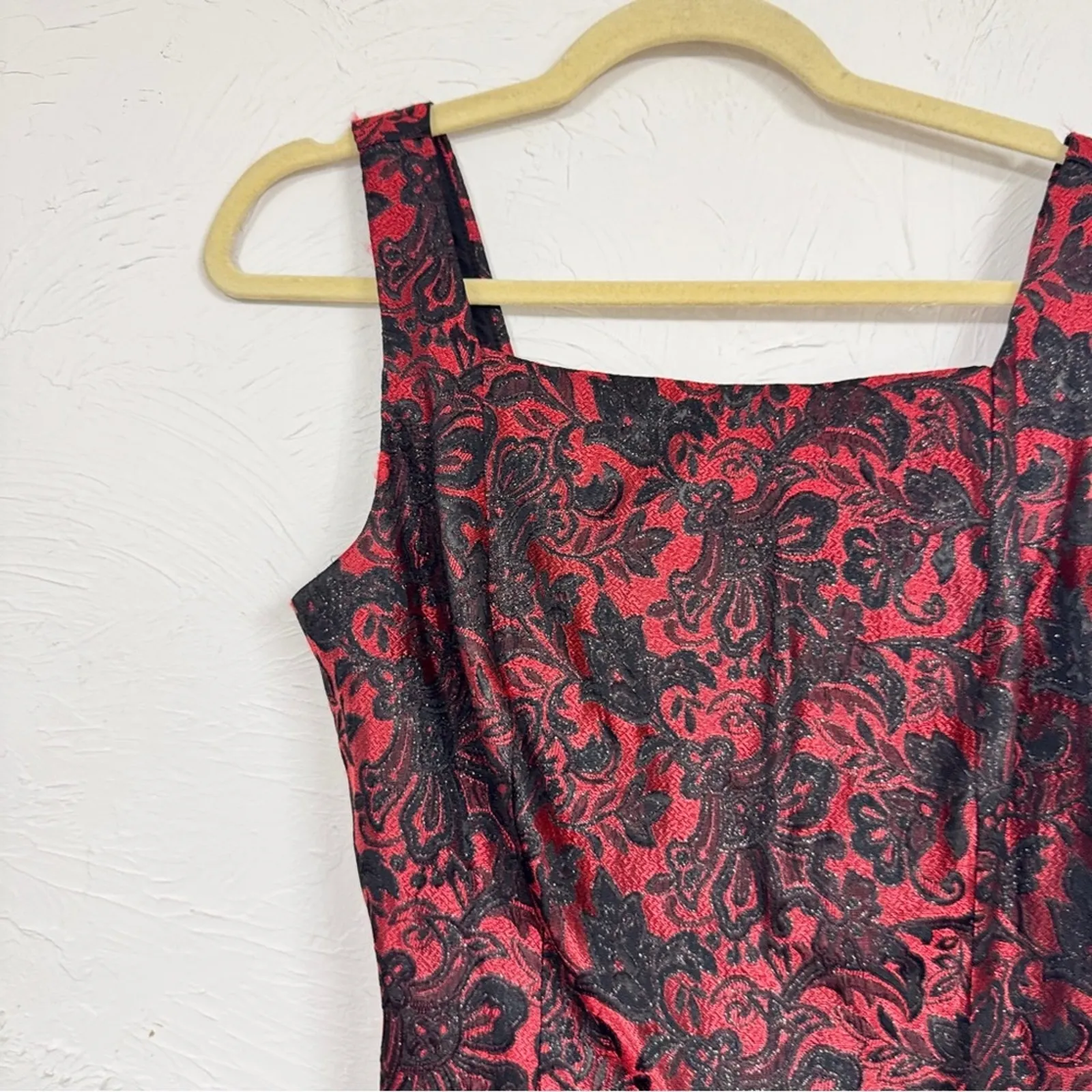 Vintage 90s Black Red Brocade Corset Style Top Womens 12 Witchy Whimsigoth Crop - Image 2