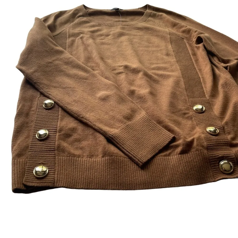 Talbots Side Button Sweater Crew Neck Sweater Chestnut Brown Size Small NWT - Image 6