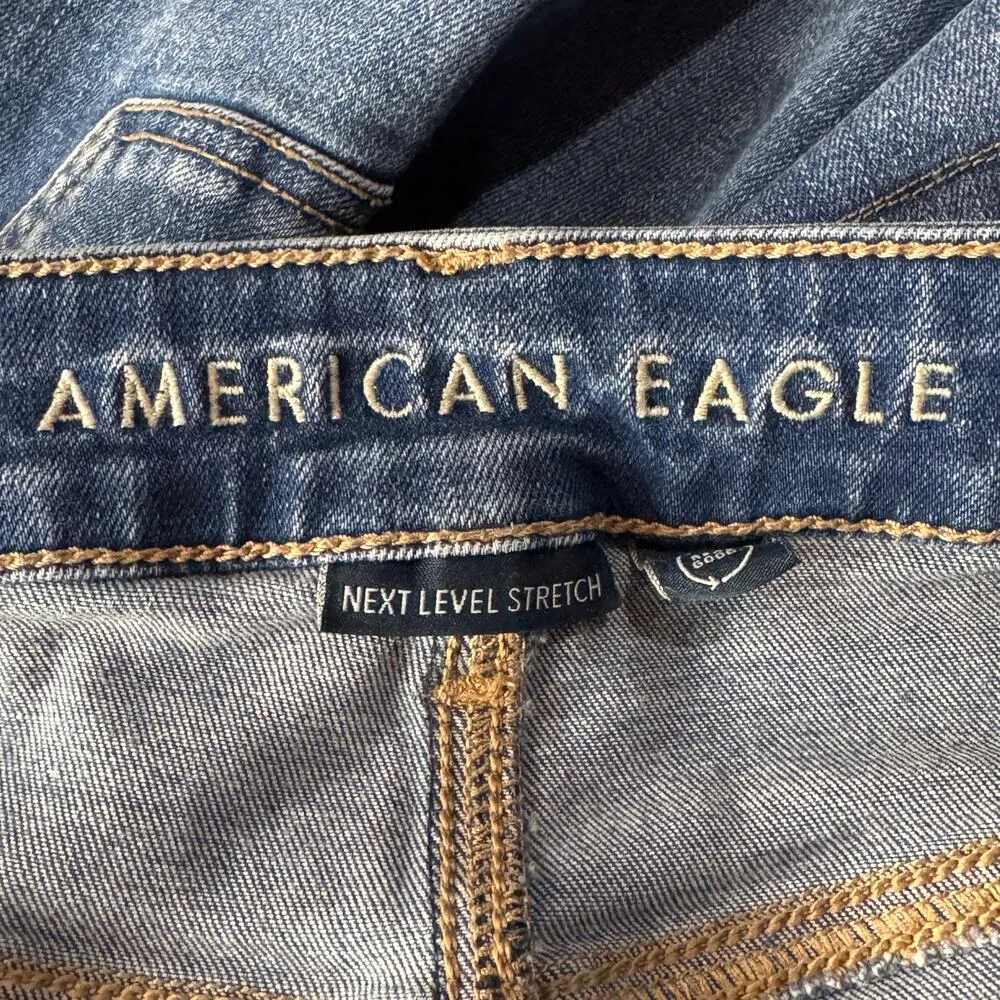 American Eagle SZ 2 LONG Hi-Rise Jeggings Jeans Distressed Rips Stretch Zip-Fly - Image 9