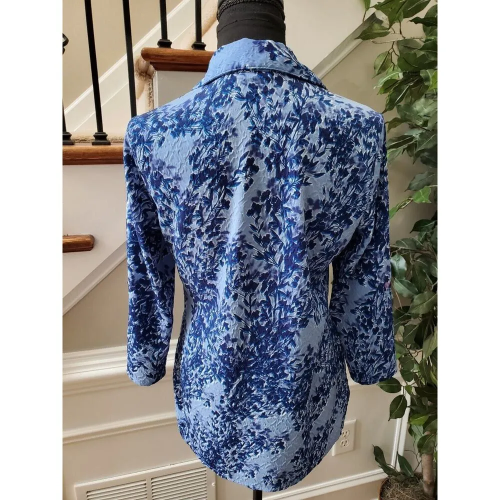 Jaclyn Smith Women Blue Polyester Long Sleeve Collared Button Down Shirt Size S - Image 7