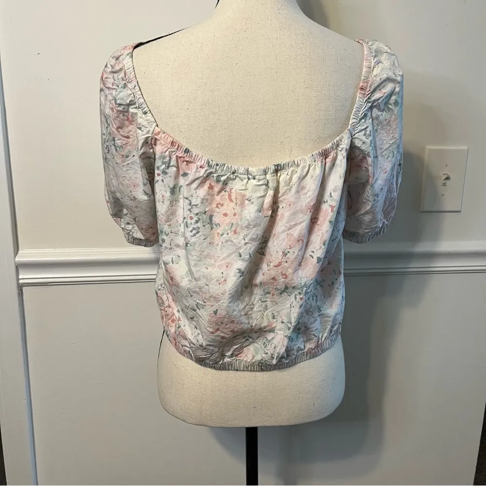 H&M Floral Puff Sleeve off the Shoulder Crop Top XL - Image 2