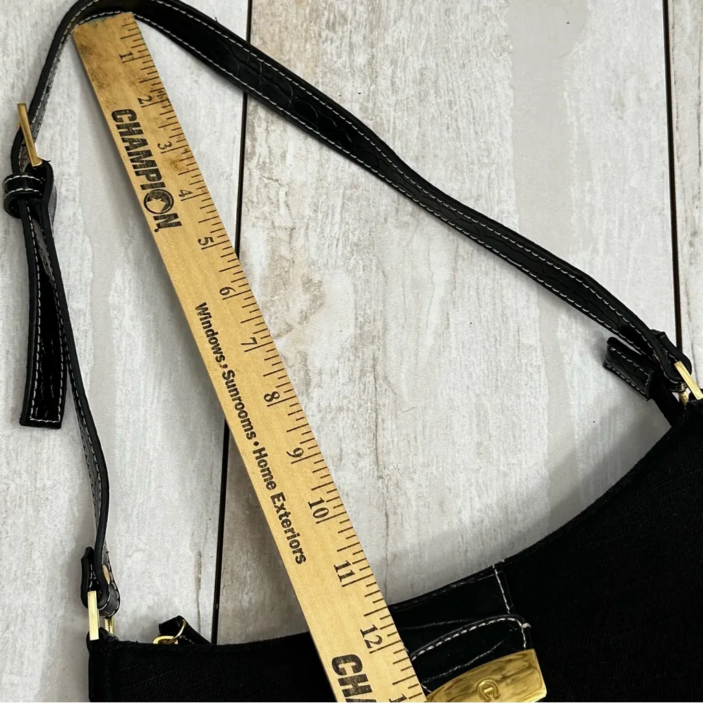 Etienne Aigner Black Linen Gold Hardware Shoulder Bag Y2K Working Girl Polished - Image 12