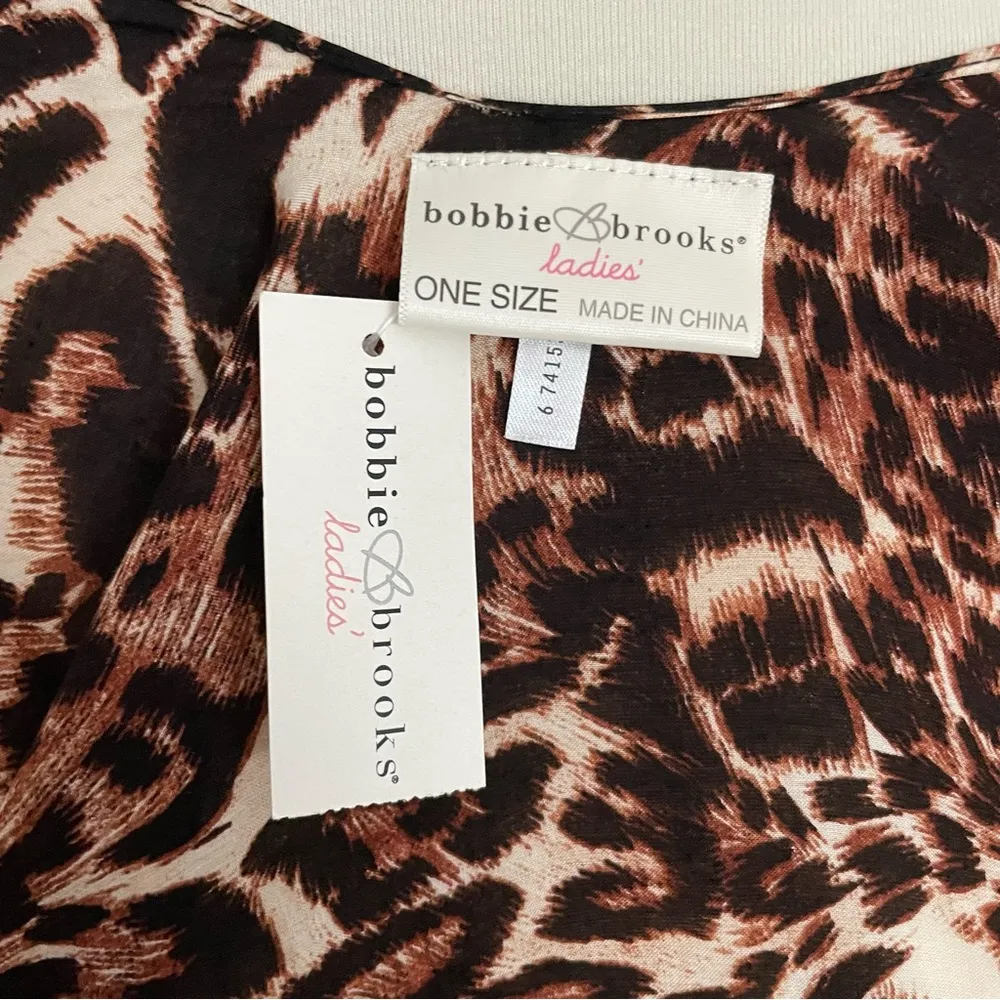 Bobbie Brooks Kimono Cardigan Fringe Leopard Animal Print Brown Black Cream - Image 8