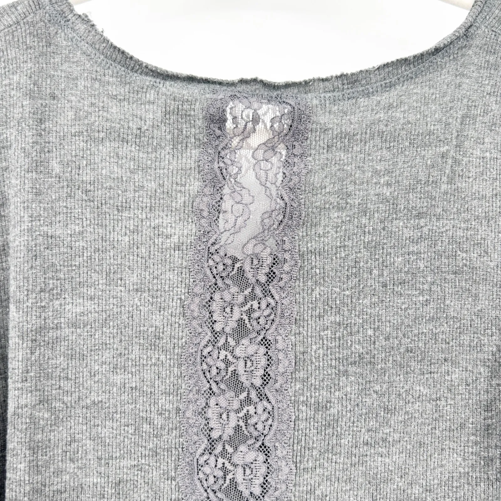 Anthropologie Eloise Womens 3/4 Sleeve Lounge Ribbed Knit‎ Lace Detail Top Size L - Image 5