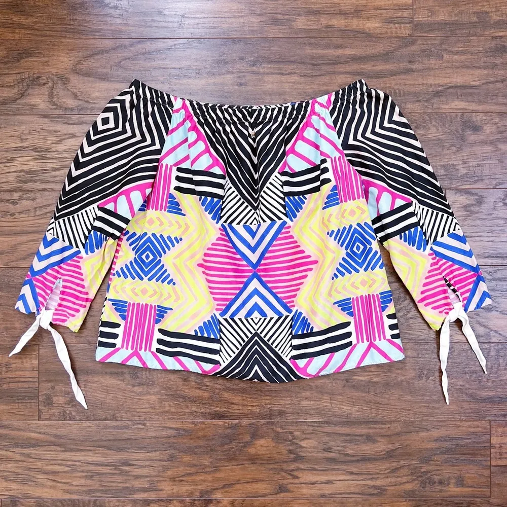 Marie Oliver • Off Shoulder Blouse geometric tribal print silk cotton top - Image 7