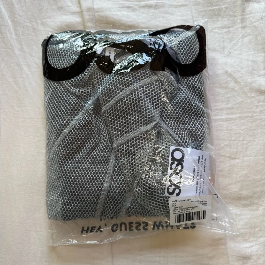 ASOS DESIGN off the shoulder textured maxi dress with seam detailing in silver - Image 5