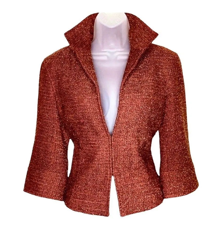 Lafayette 148 Wool Tweed Metallic Shimmer Blazer Suit Jacket Burnt Orange 4 NWOT - Image 13