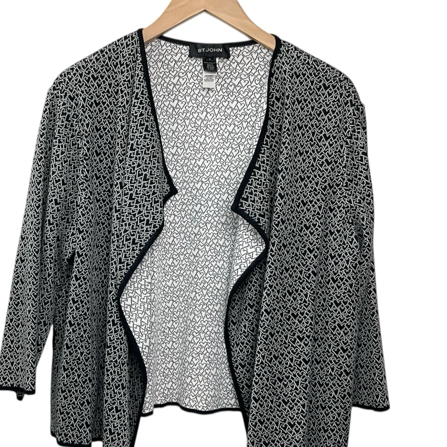 St. John Knits Reversible Heart Print Knit Jacket in Black/White Wool Blend sz L - Image 3