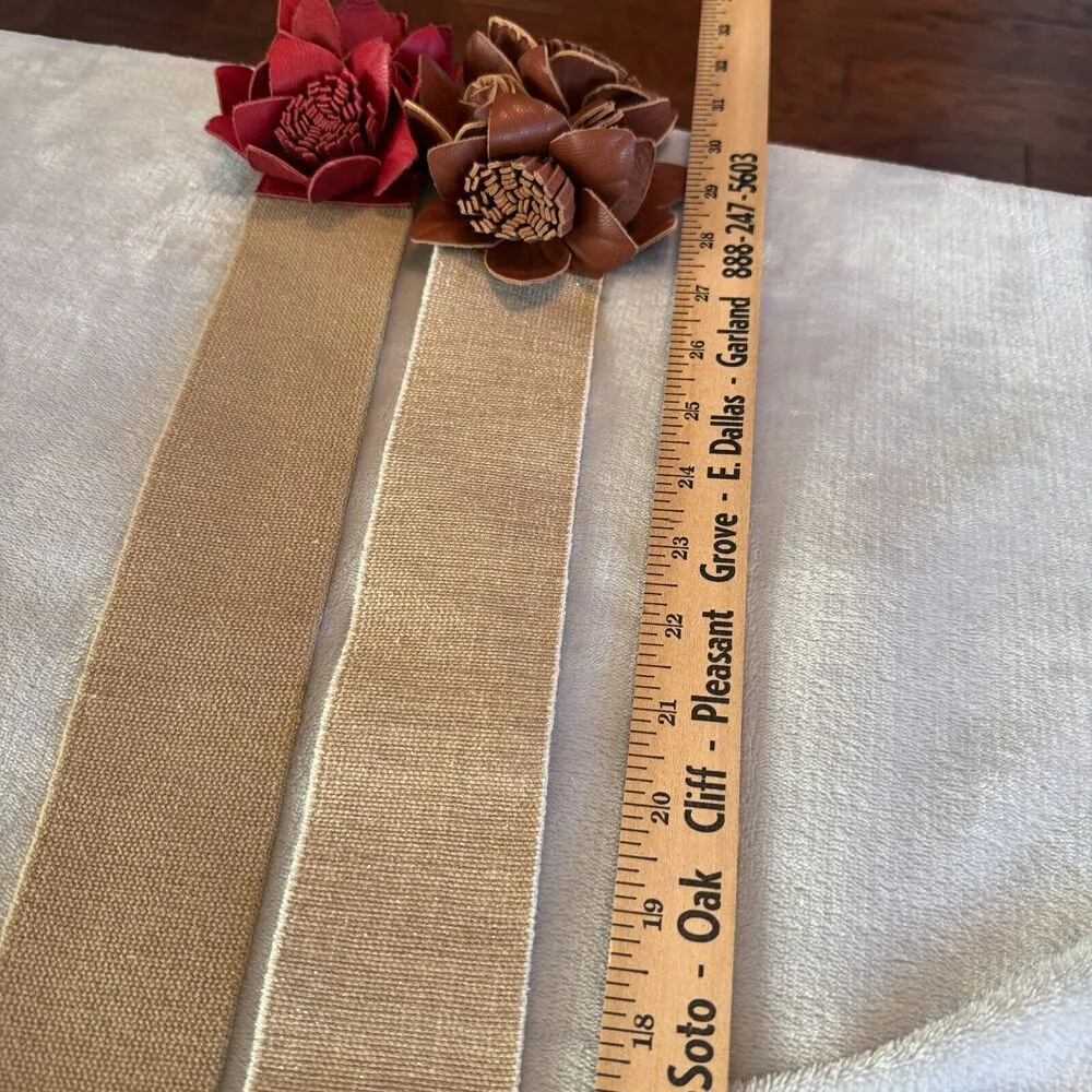 2 Tarnish Nordstrom Stretch Belt Brown Red Leather Rose Brass Buckle Womens S/M - Image 5