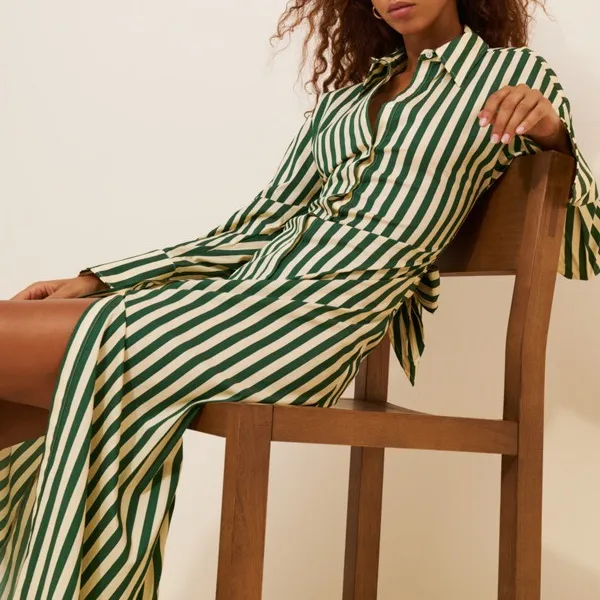 SIMONMILLER Loch Striped Poplin Maxi Shirt Dress Size Large NWT Green - Image 14