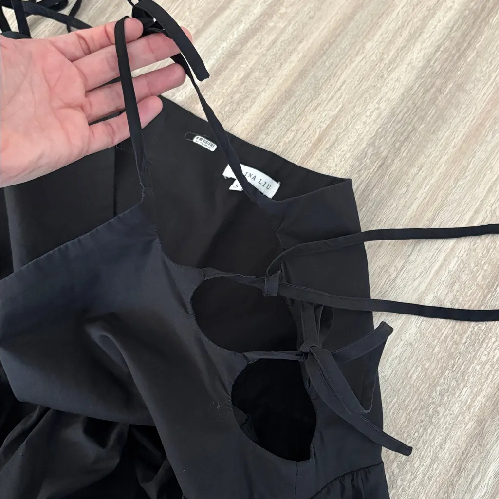 Alina Liu Sleeveless Strappy Babydoll Tank Mini Dress Small Black - Image 3