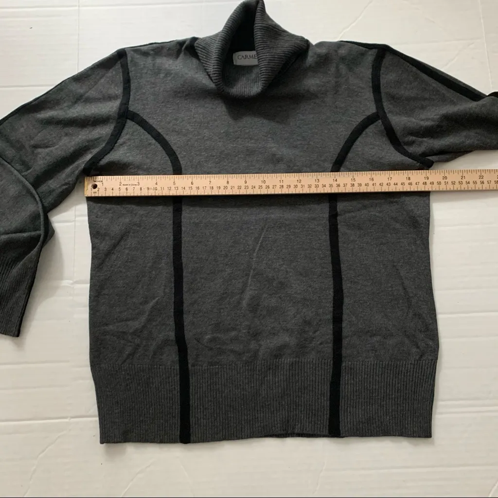 Carmen Marc Valvo Grey Black Turtleneck L - Image 4
