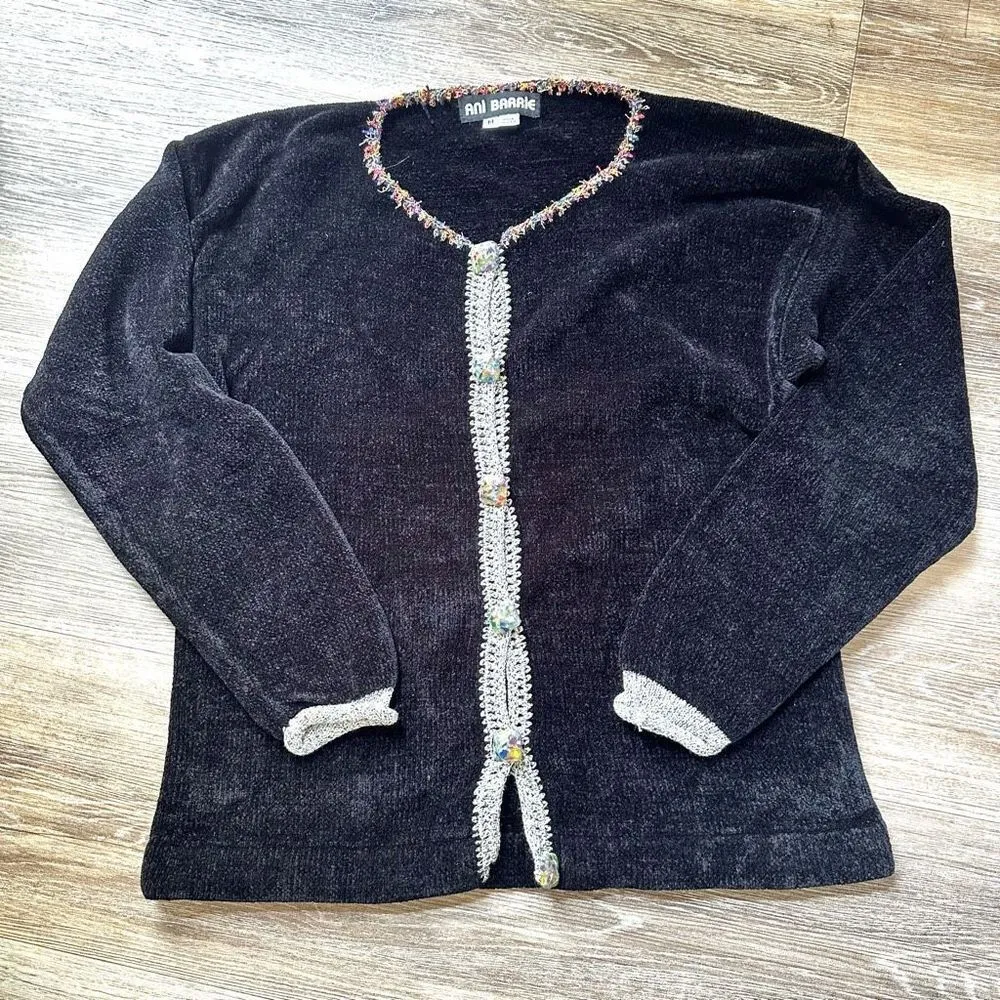 Ani Barrie vintage black sweater button down cardigan with rainbow buttons Size M - Image 10