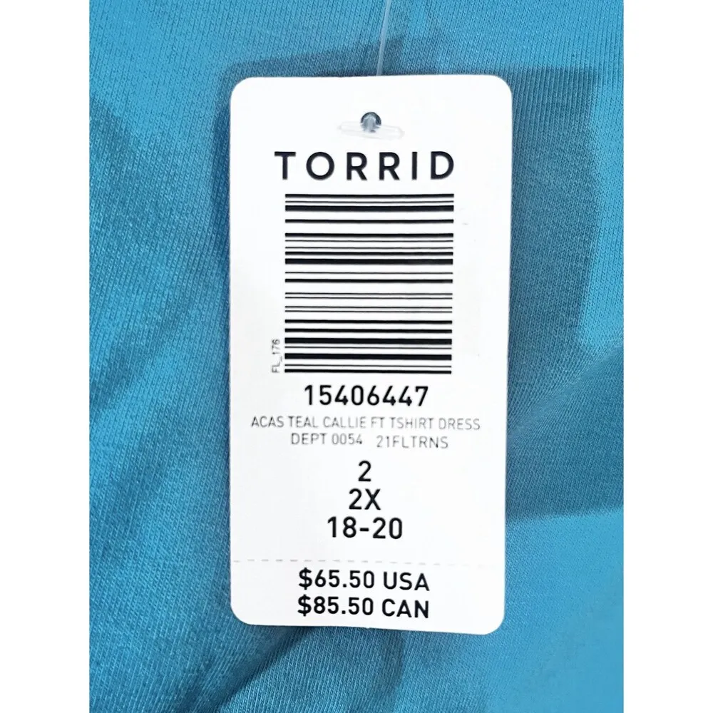 Torrid Off Shoulder Tshirt Dress Belt Short Sleeve French Terry Teal  NWT Sz 2X - Image 5