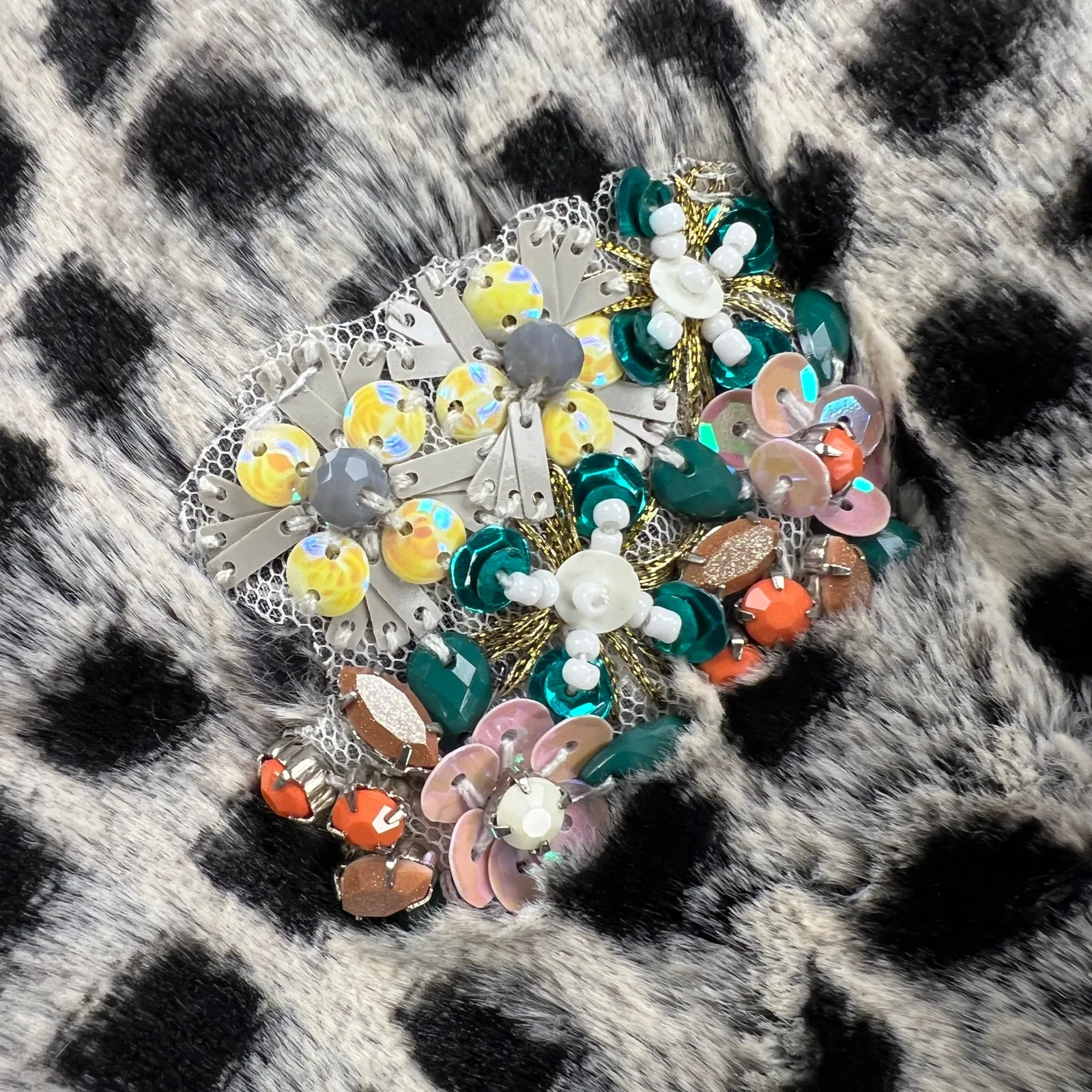 Sleeping on Snow Anthropologie Floral Jewel Faux Fur Infinity Scarf Neck Warmer Black - Image 6