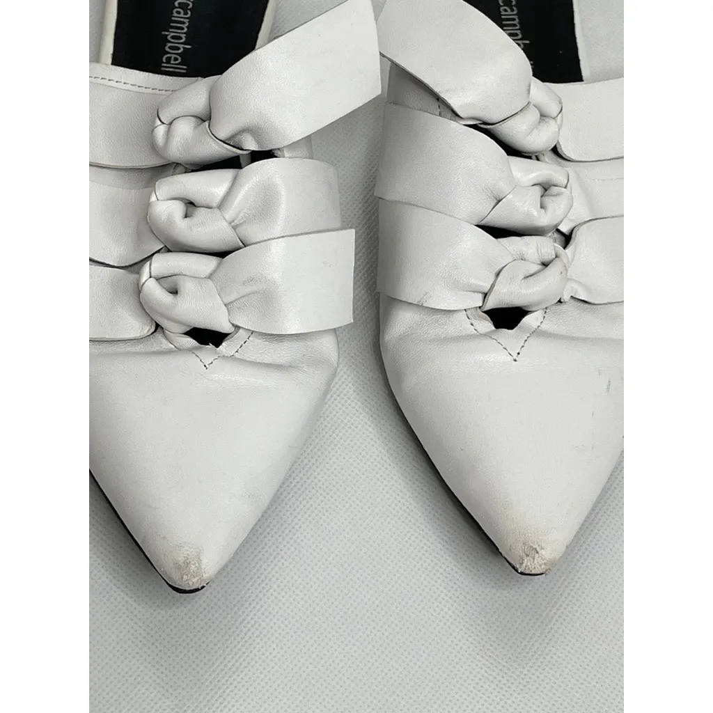 Jeffrey Campbell White Bow Mules Pointed Toe Slip Ons Size 7.5 - Image 5