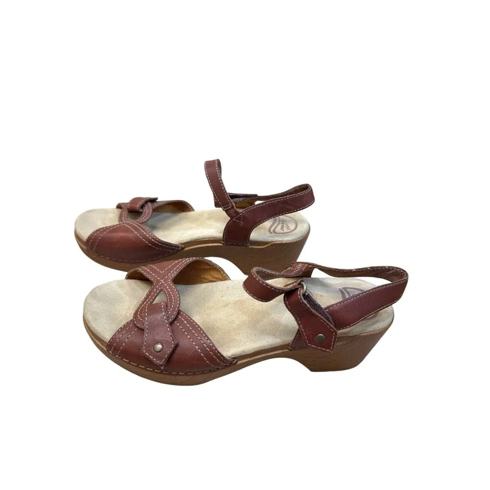 Dansko Womens Brown Leather Slip-On Wedge Sandals Size 9.5/42 SKU8124 - Image 4