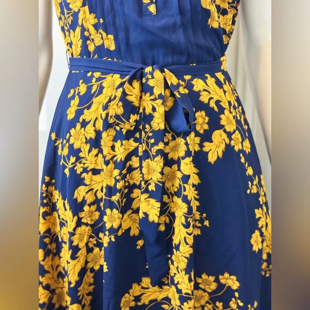 Nanette Lepore  Contrast Of Colors Navy and Yellow Floral Midi Dress Size 8 F46 - Image 8