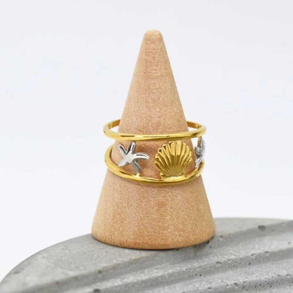 Ocean Inspired Shell and Starfish Gold Cuff Band - Image 2