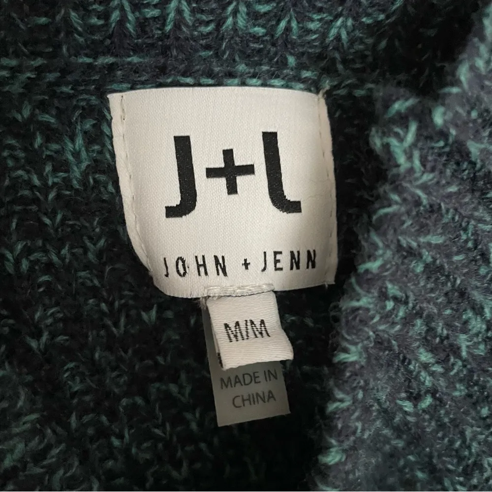 John + Jenn Sweater Boxy Mock Neck Cropped Knit Mid Weight Black Green - Image 8