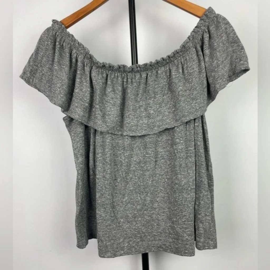 Current/Elliott‎ Gray Convertible Off the Shoulder One Shoulder Ruffle Top - Image 3