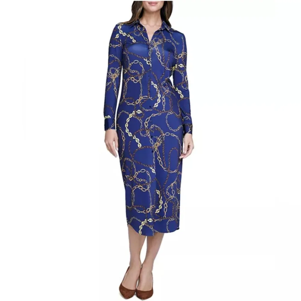 L’Agence Raelynn Shirt Dress in Indigo Gold, NWT, Size XS - Image 4