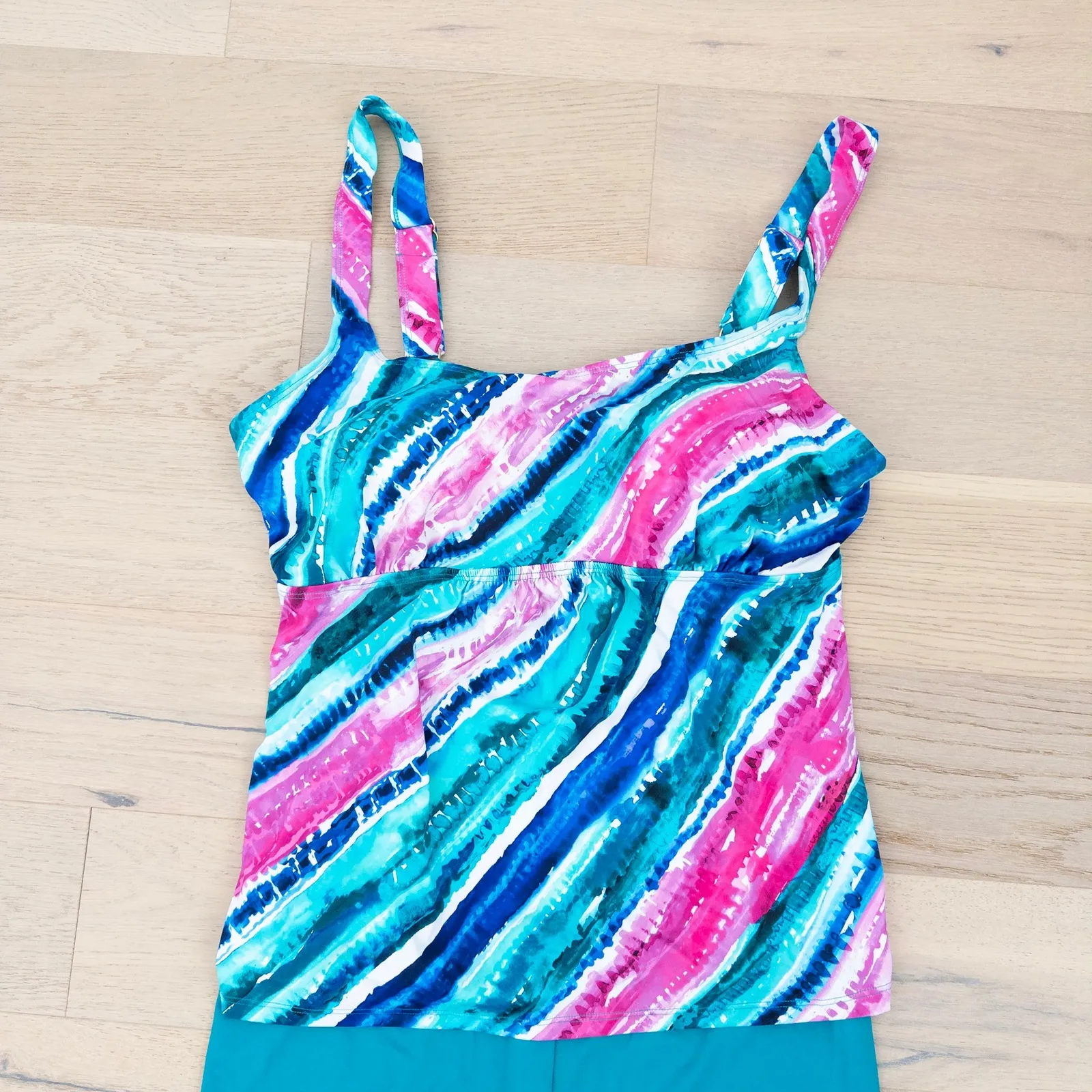 Kim Gravel x Swimsuits‎ For All Womens Tankini Set Size 14 Aqua Modest Sporty Blue - Image 3