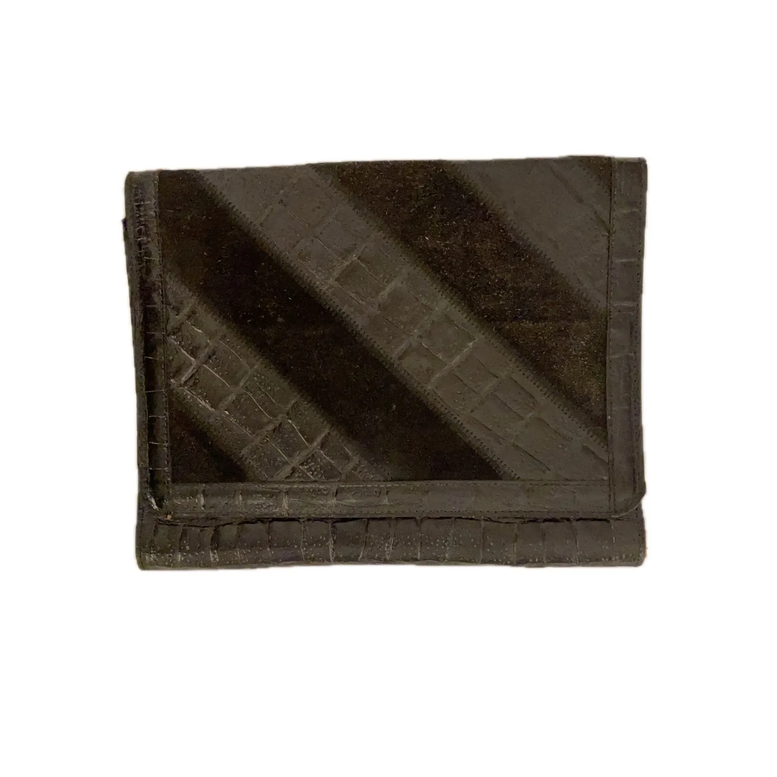 Genuine Leather Clutch Wallet Made in Italy Black Croc Embossed Suede Stripe - Image 3