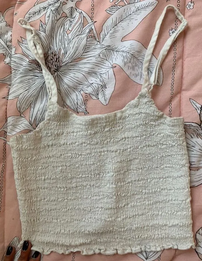Brandy Melville White crop smocked izzy tank top - Image 3