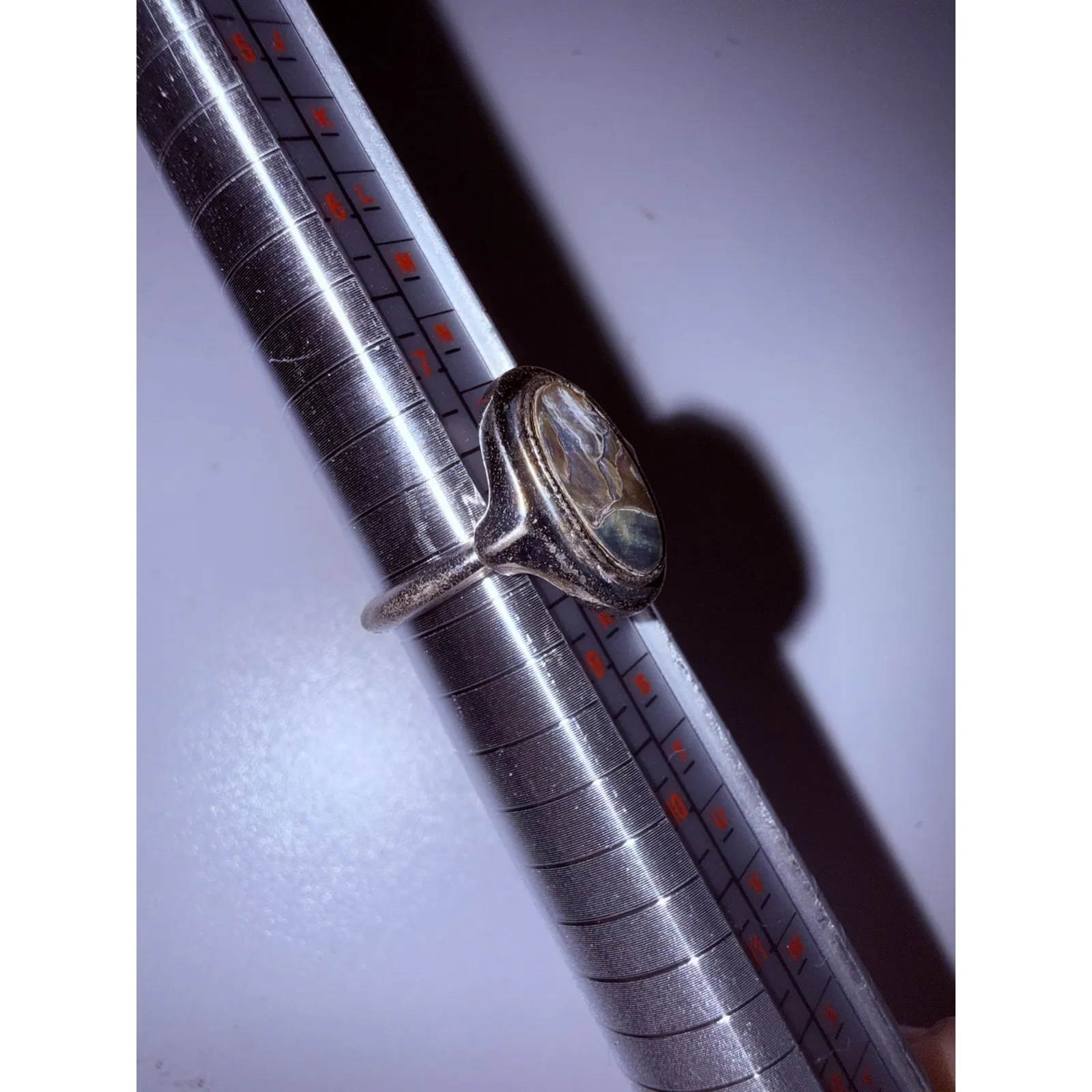 Vintage Avon 1970s Mother Of Pearl Large Abalone Shell Solitaire Ring ADJUSTABLE Silver - Image 3