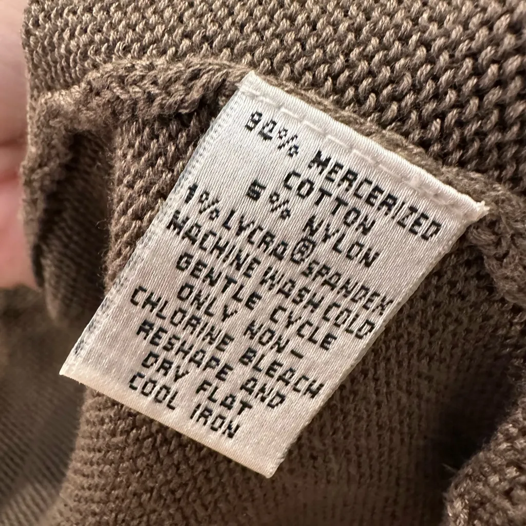 Vintage Talbots Cotton Olive Brown Knit Open Crop Sweater Cardigan Plus Size X - Image 9