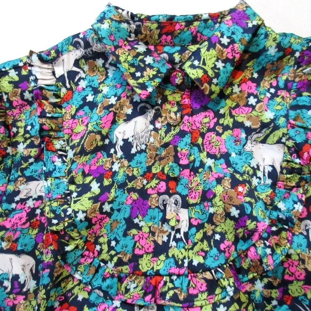 NWT J.Crew Pleated Midi in Navy True Teal Grazing Goats Shirt Dress 4 - Image 5