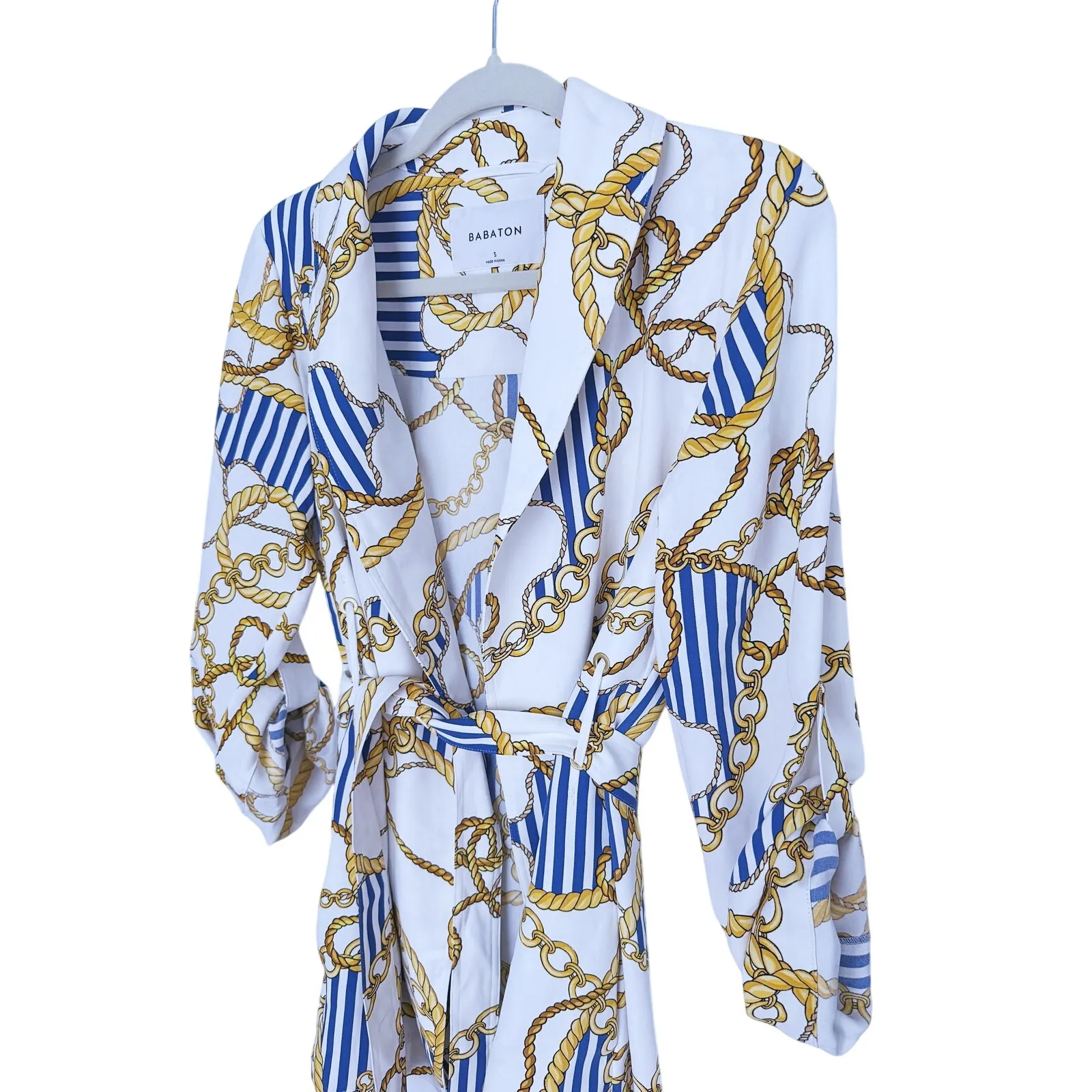 Babaton Nautical Old Money Kahlo Chain Belted Robe Cover Up Small Yacht Luxury - Image 8