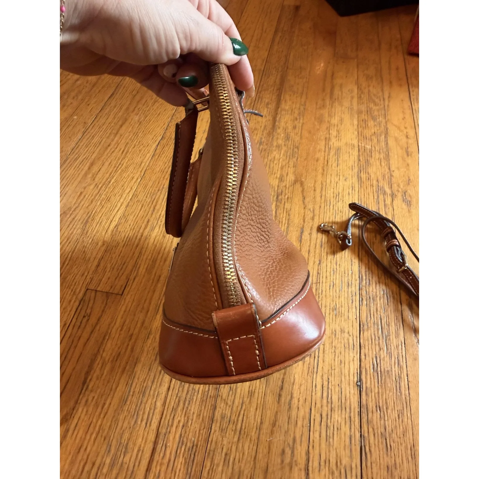 Dooney & Bourke Satchel Bag Womens Brown Pebbled Leather Zip Crossbody Purse - Image 8