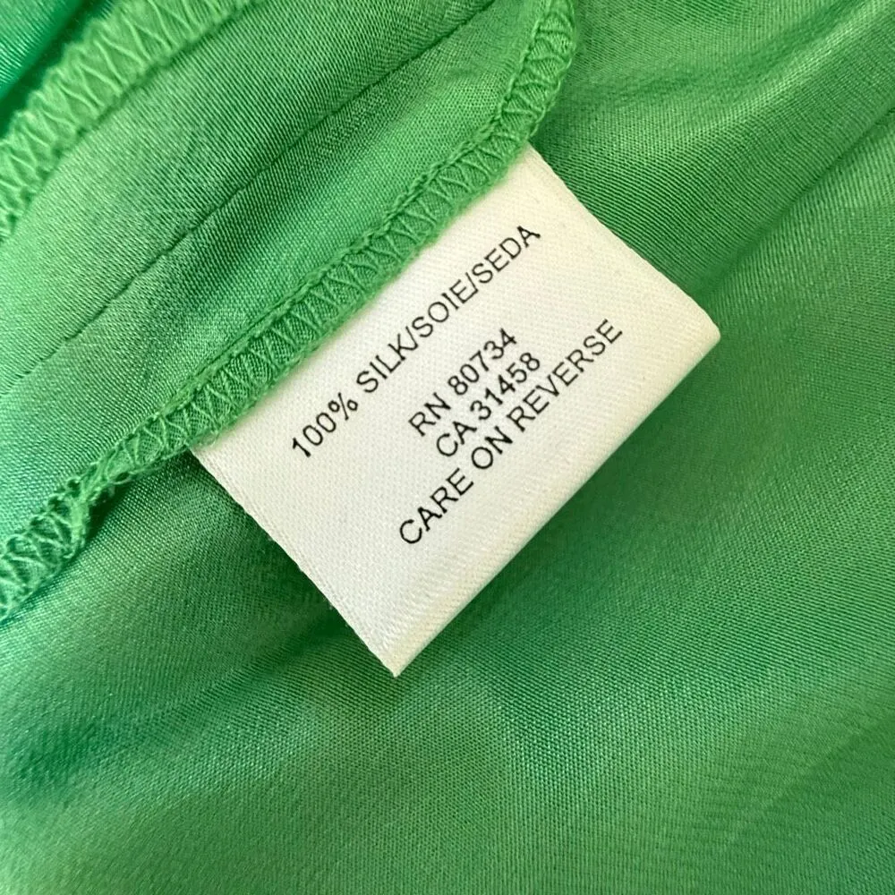 Vintage Y2K BCBG MaxAzria 100% Silk Handkerchief Hem Low Rise Midi Skirt $138 M Green Size M - Image 9