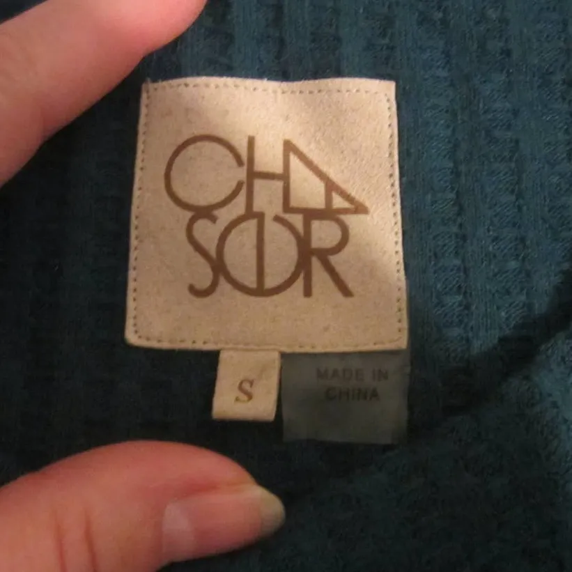 Chaser Waffle Knit Button Cuff Thermal Top Teal Long Sleeve S - Image 3