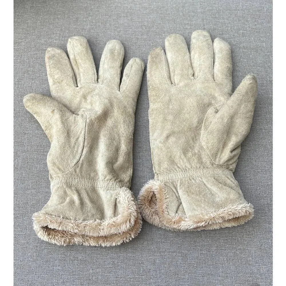 Vintage Cream leather sherpa lined gloves womens large - Image 7