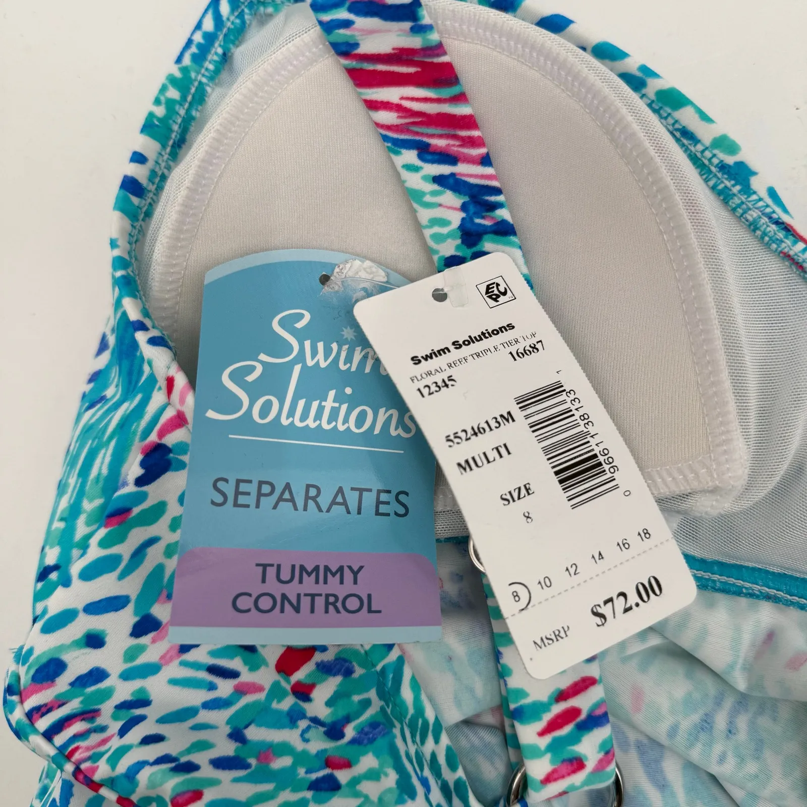 Swim Solutions Tankini Top Size 8 'Fits Up to a D Cup' Triple Tier NWT Blue - Image 4