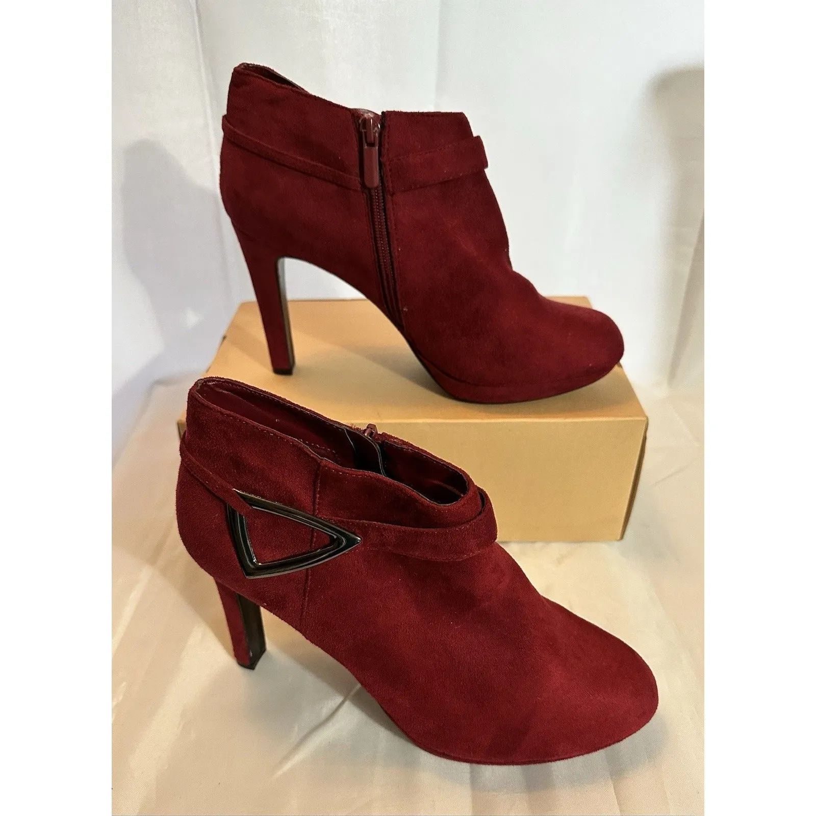 Impo Booties Red Faux Suede Tootie Heels Buckle Ankle Boots Shoes Size 10M - Image 6