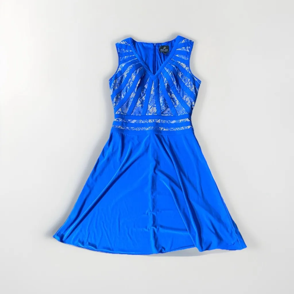 ADRIANNA PAPELL Dress‎ Women 4  Blue Sheath V Neck Nude Lined Lace Shift 1995 - Image 6