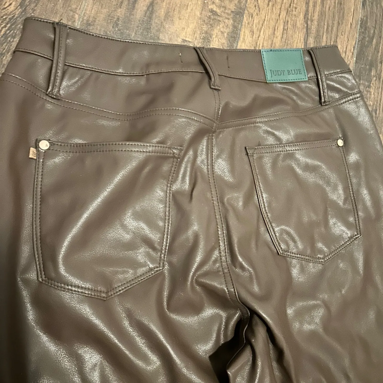 Faux Leather‎ Pants Brown Straight Leg Trousers Casual Everyday Style - Image 6