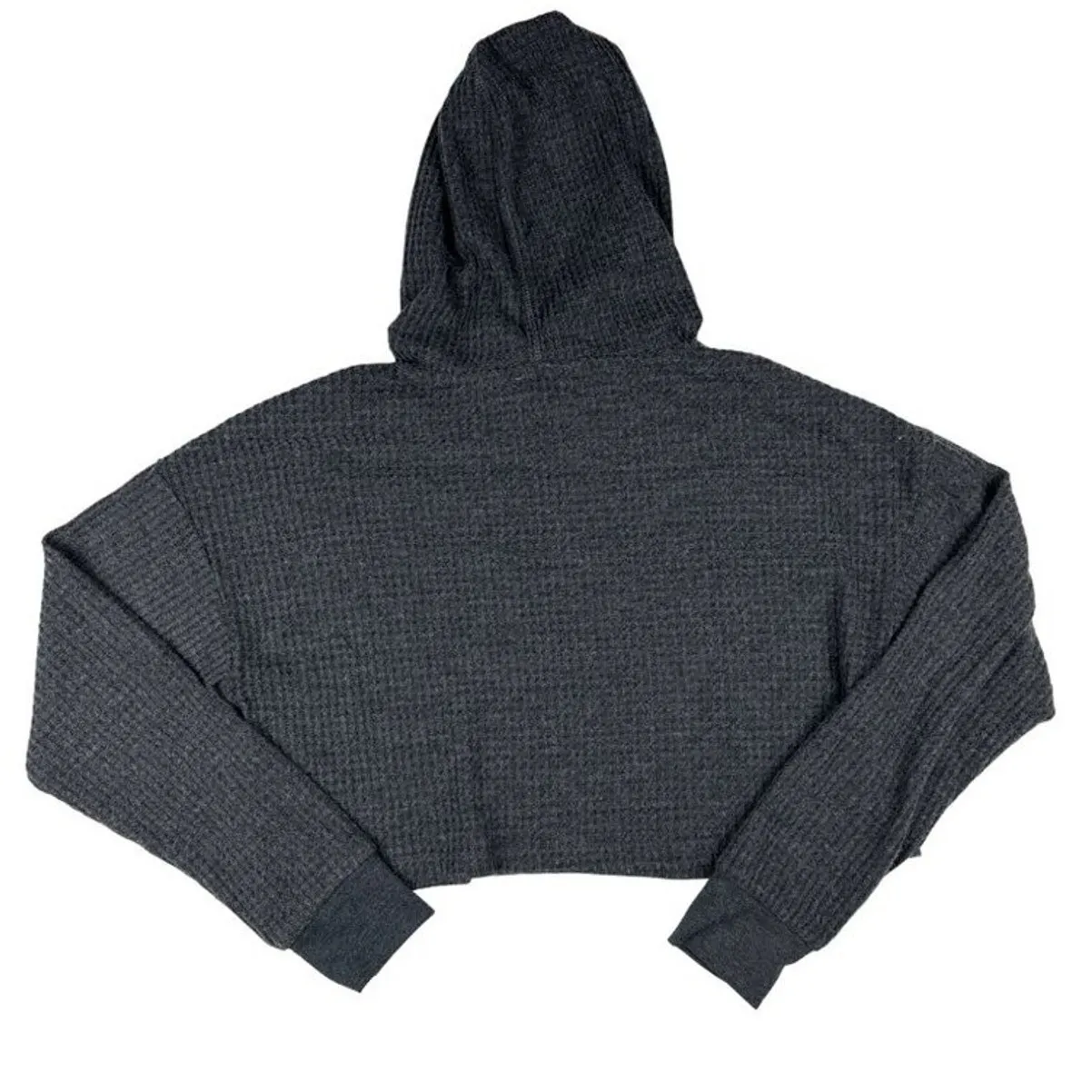 Siella Waffle Crop Hoodie in Dark Gray - Image 3