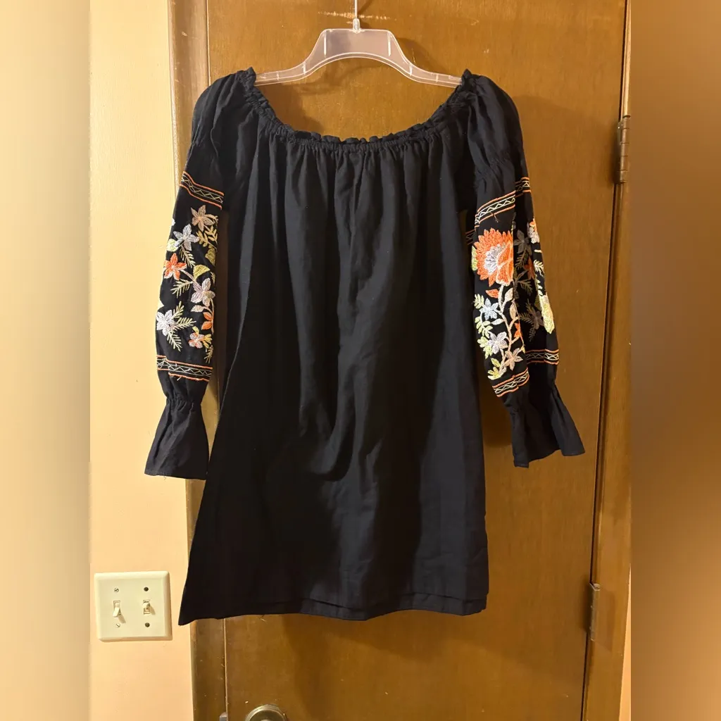 Free People Fleur Du Jour Embroidered Off the Shoulder Dress in Black - Image 7